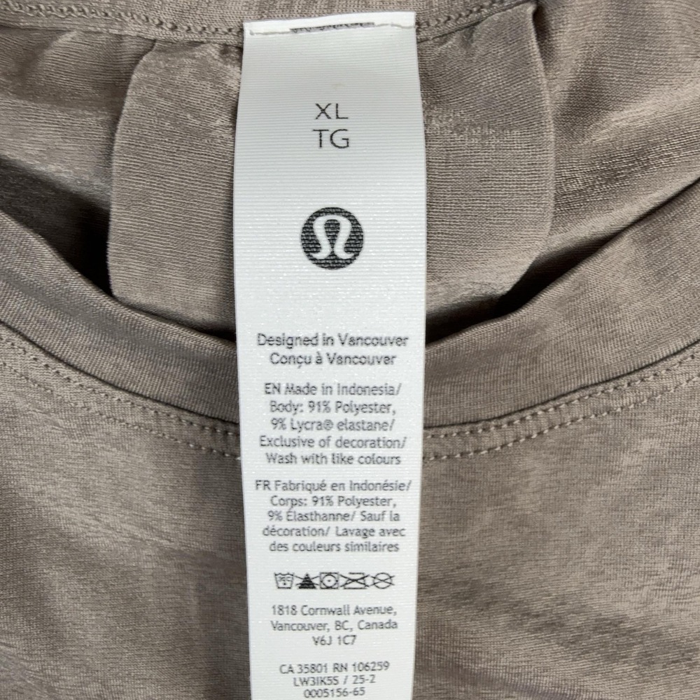 Lululemon Shirt Womens XL Beige Short Sleeve Crew Neck Relaxed Fit Athletic - Picture 4 of 7